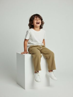 HOP Kids Mustard Solid Mid-Rise Cotton Trousers
