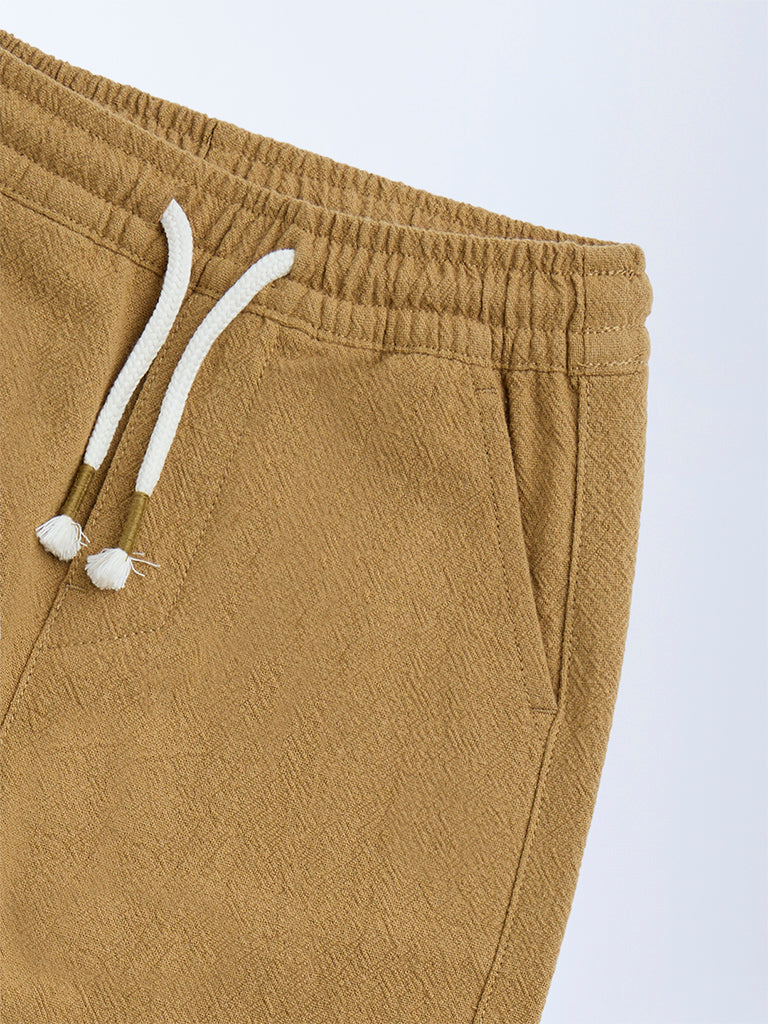 HOP Kids Mustard Solid Mid-Rise Cotton Trousers - Image 6