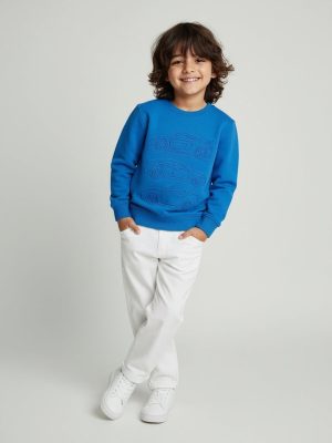 HOP Kids Blue Embossed Cotton Sweatshirt