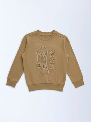 HOP Kids Taupe Embossed Cotton Sweatshirt