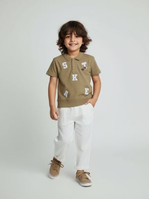 HOP Brown Typographic Cotton Polo T-Shirt