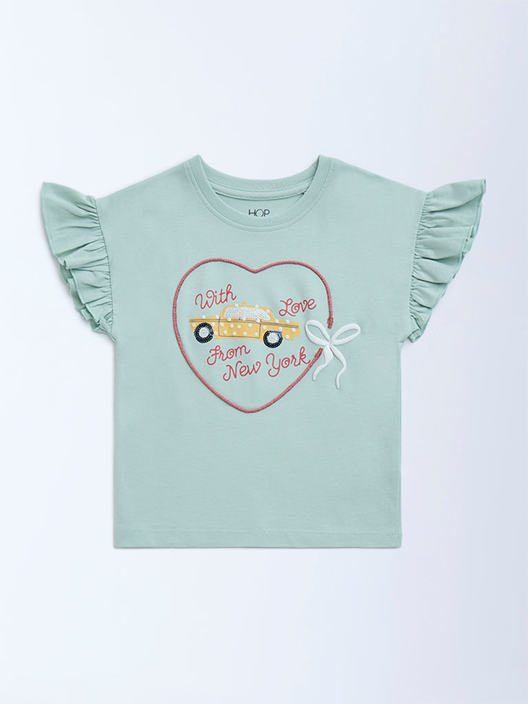 HOP Kids Sage Printed Cotton Top