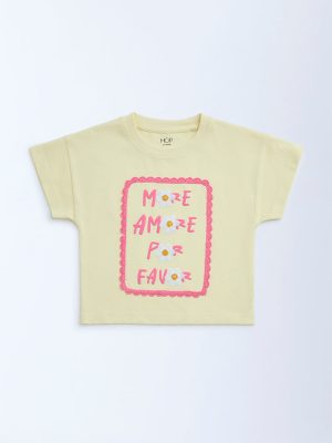 HOP Kids Yellow Text Detailed Cotton T-Shirt
