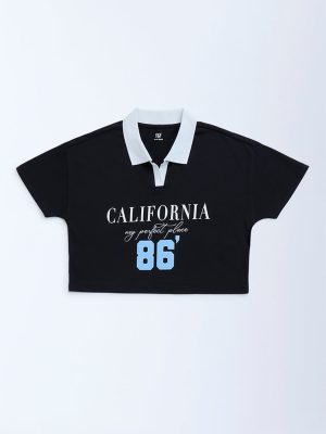 Y&F Kids Black Text Design Cotton T-Shirt