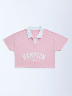 Y&F Kids Pink Text Printed Cotton T-Shirt