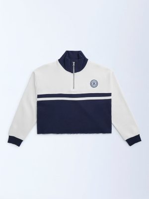 Y&F Kids Navy Colour-Blocked Cotton-Blend Sweatshirt