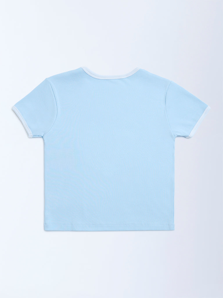 Y&F Kids Light Blue Printed Cotton-Blend T-Shirt - Image 2