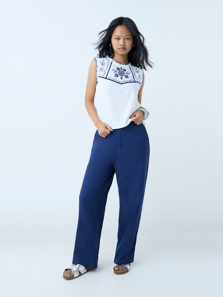 Bombay Paisley White Embroidered Cotton-Blend Top - Image 2