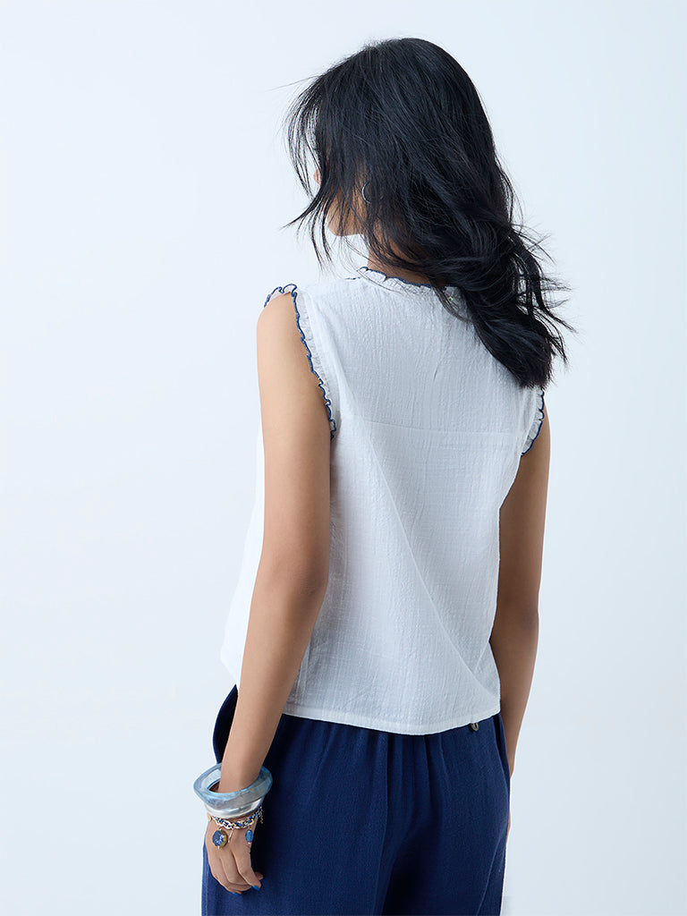 Bombay Paisley White Embroidered Cotton-Blend Top - Image 4