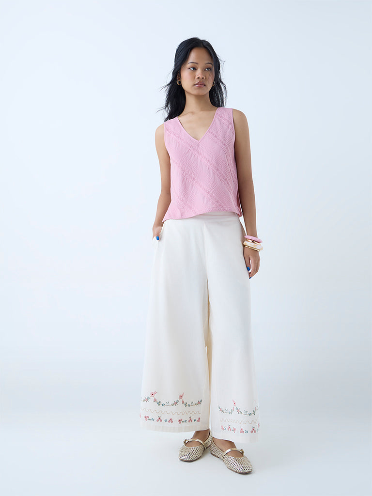 Bombay Paisley Pink Floral Embroidered Cotton Top - Image 2