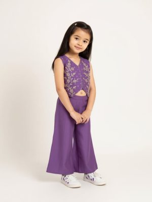 Utsa Kids Purple Floral Embroidered Ethnic Set - (2-8yrs)