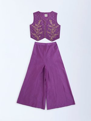 Utsa Kids Purple Floral Embroidered Ethnic Set - (8-14yrs)