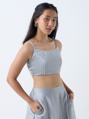 Vark Silver Self-Striped Ethnic Top