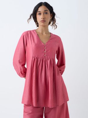 Utsa Pink Shimmer-Detailed Fit-and-Flare Kurti