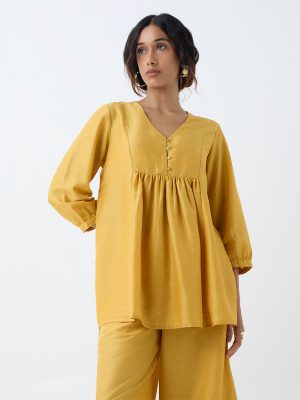 Utsa Yellow Shimmer-Detailed Fit-and-Flare Kurti