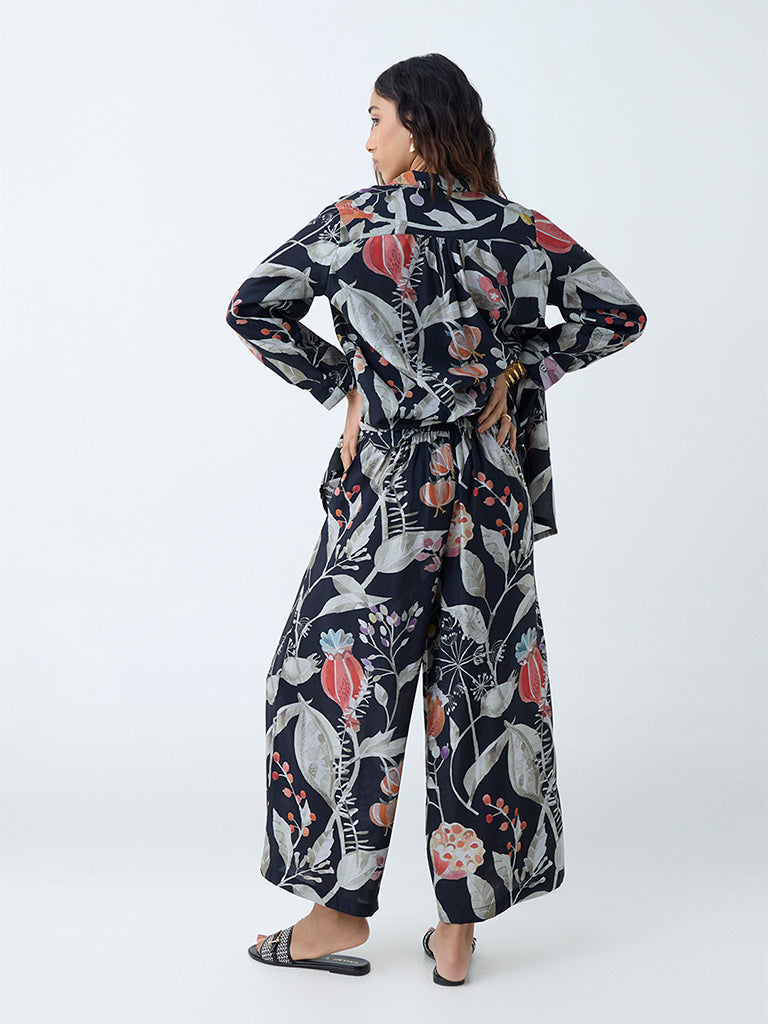 Utsa Black Botanical Printed Ethnic Tunic - Image 4