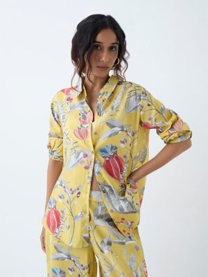 Utsa Yellow Botanical Design Ethnic Tunic