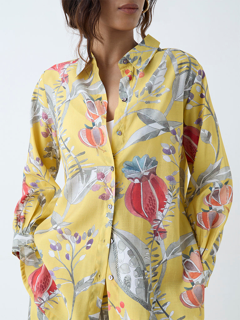 Utsa Yellow Botanical Design Ethnic Tunic - Image 3