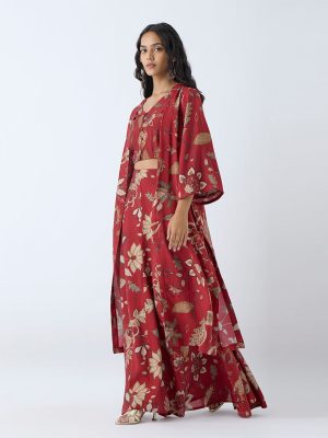 Utsa Red Botanical Design Shrug