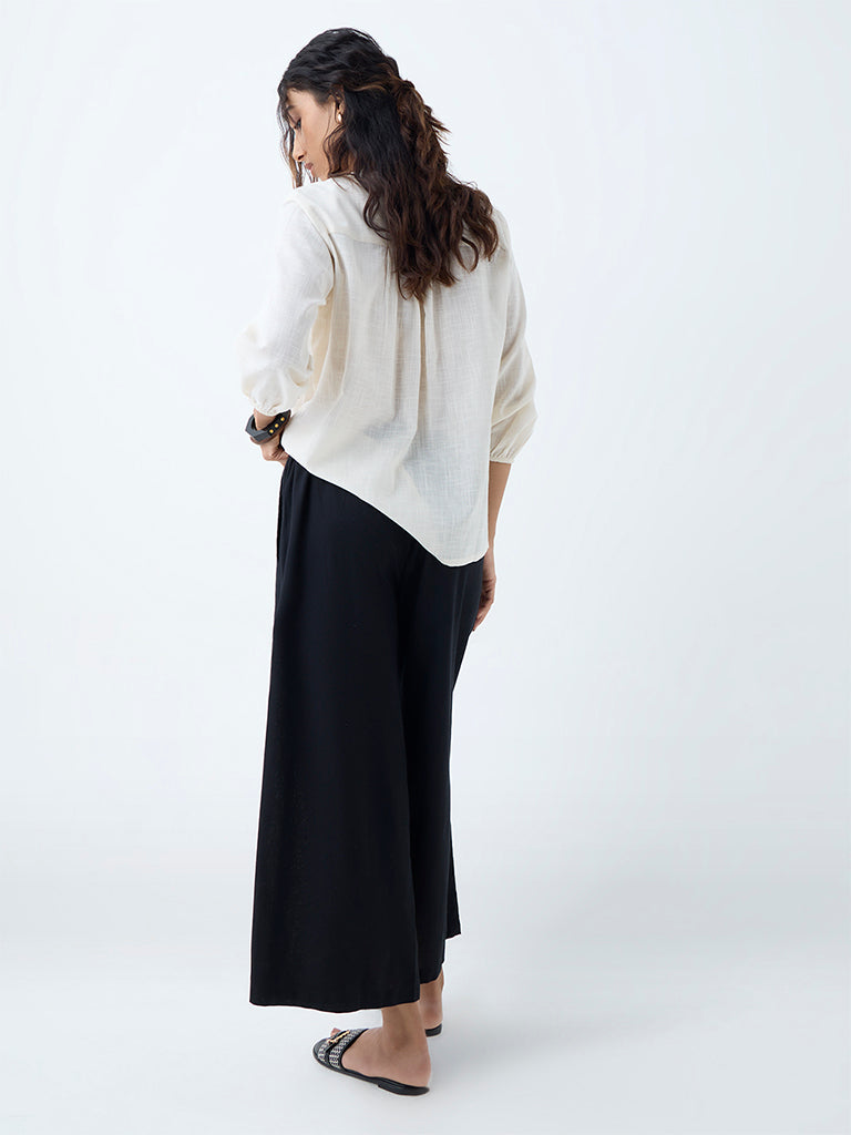 Utsa Black Solid Cotton-Blend Ethnic Pants - Image 4