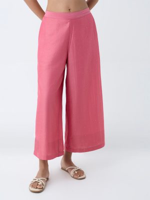 Utsa Pink Shimmer-Detailed Ethnic Pants