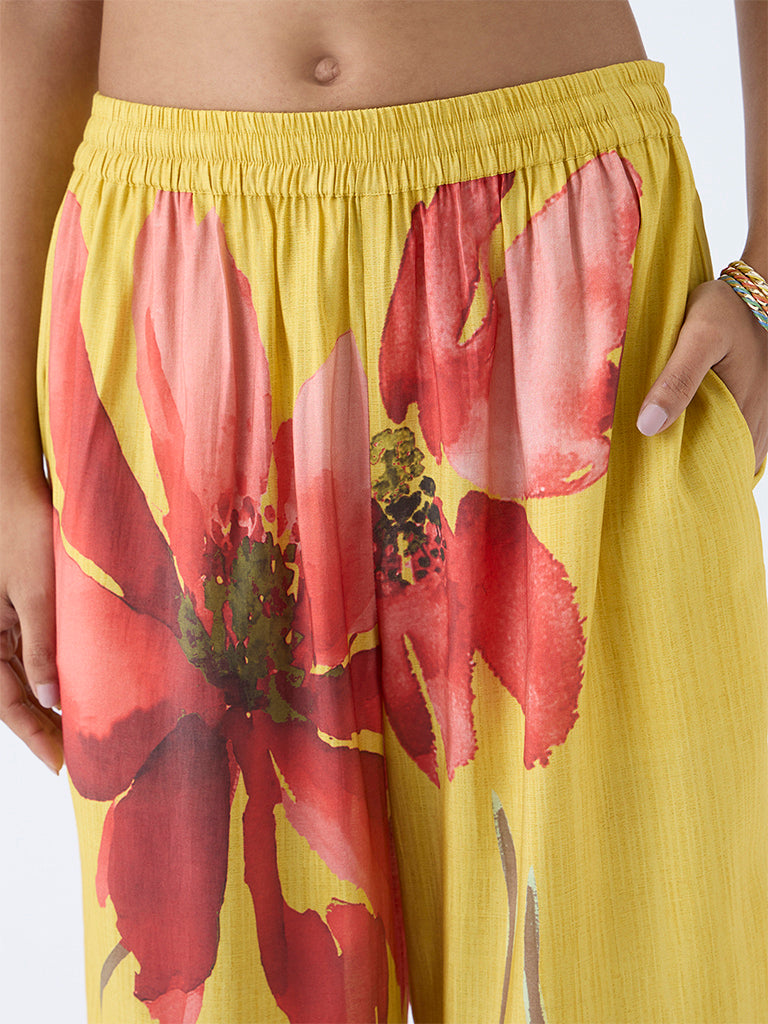 Utsa Yellow Floral Design Ethnic Pants - Image 3