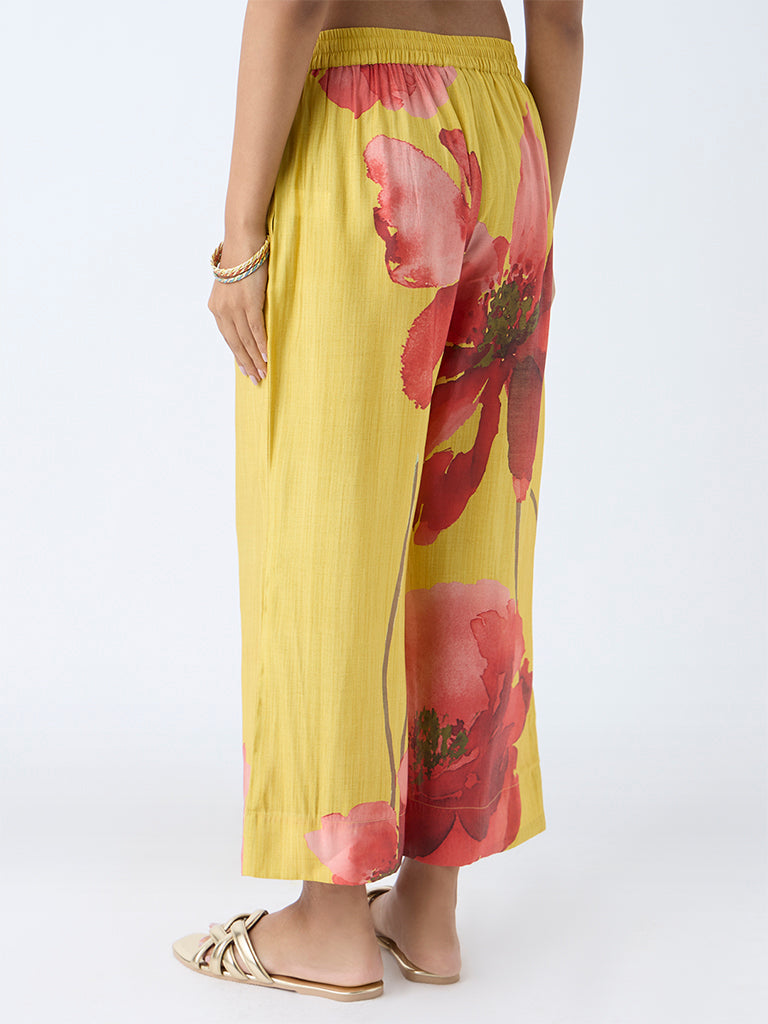 Utsa Yellow Floral Design Ethnic Pants - Image 4