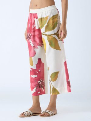 Utsa Pink Botanical Design Ethnic Pants