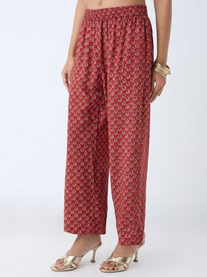 Utsa Maroon Floral Printed Ethnic Pants