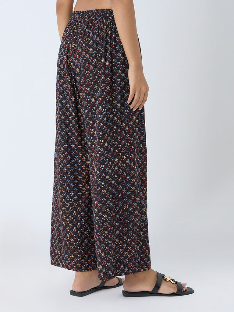 Utsa Black Floral Pattern Ethnic Pants - Image 4