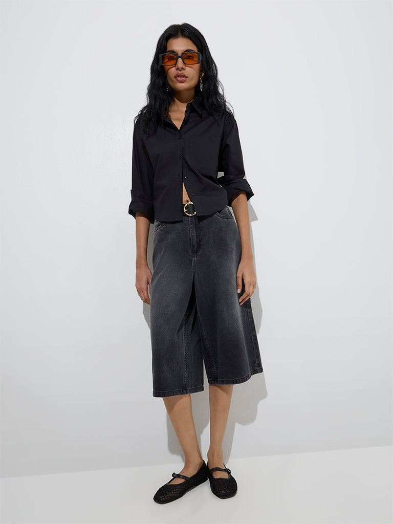 Nuon Black Solid Cotton Shirt