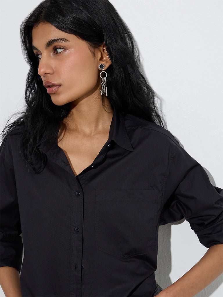 Nuon Black Solid Cotton Shirt - Image 3