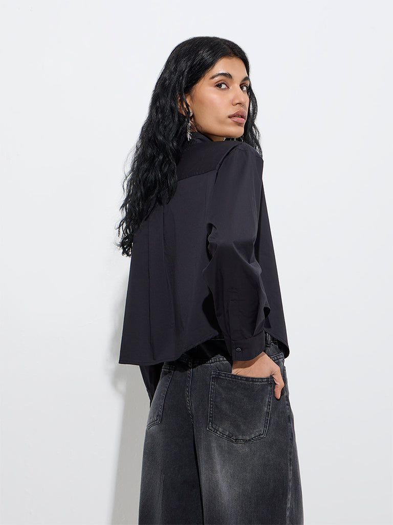 Nuon Black Solid Cotton Shirt - Image 4