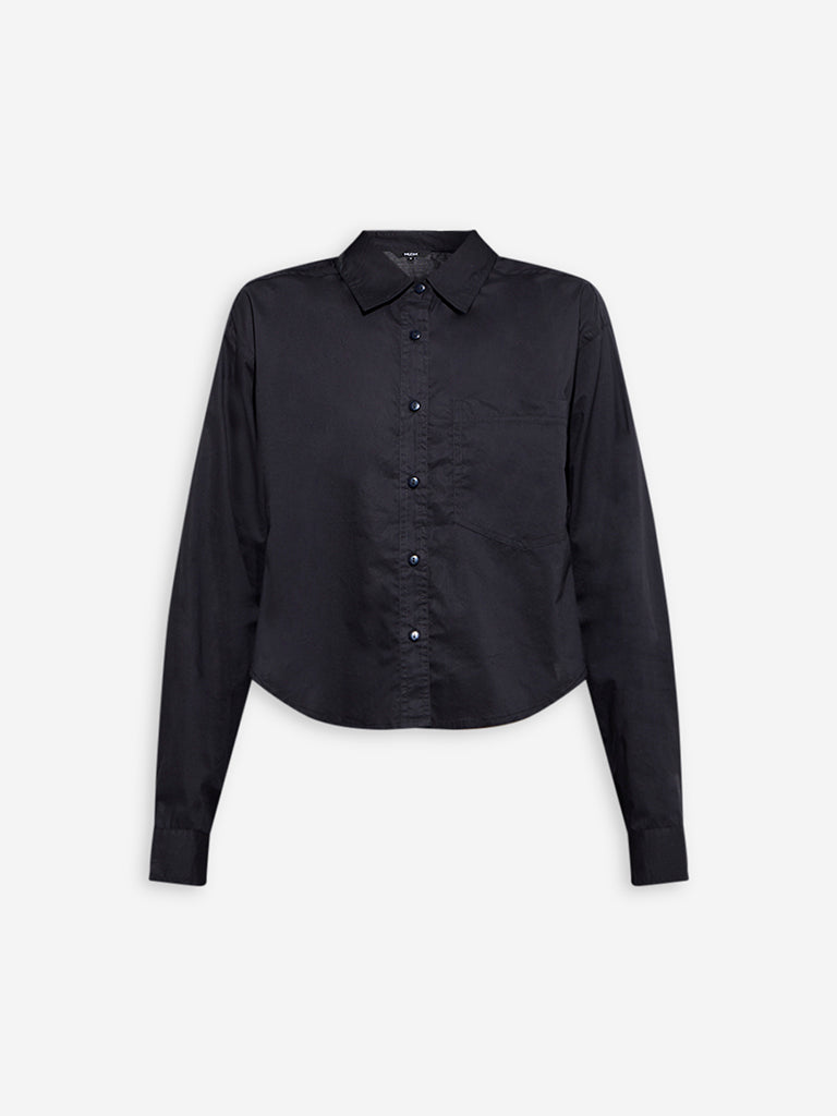 Nuon Black Solid Cotton Shirt - Image 5