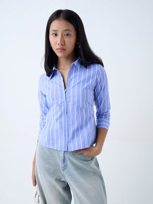Nuon Blue Striped Cotton Shirt