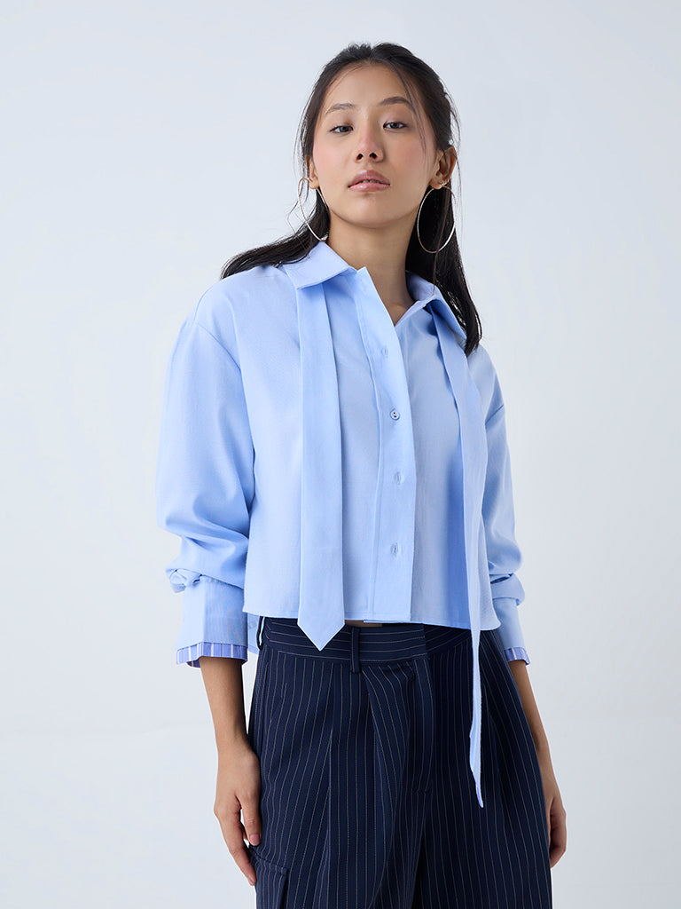 Nuon Blue Solid Shirt with Tie