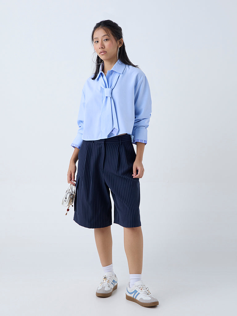 Nuon Blue Solid Shirt with Tie - Image 2