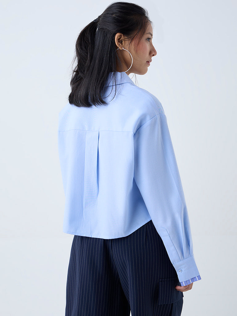 Nuon Blue Solid Shirt with Tie - Image 4