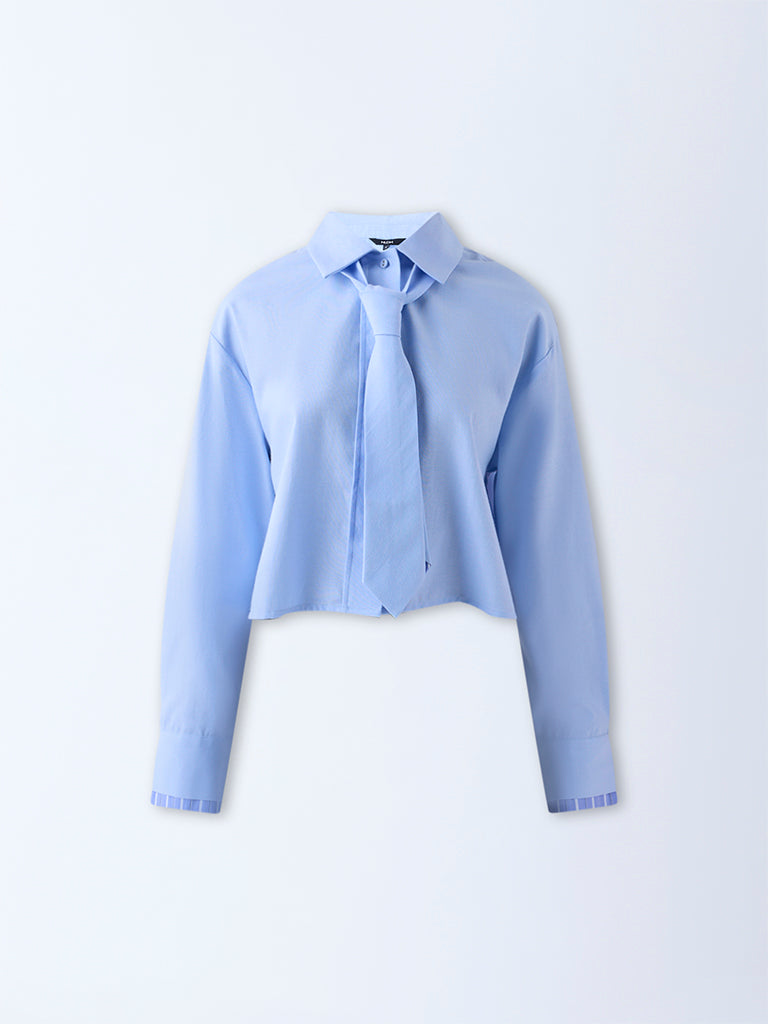 Nuon Blue Solid Shirt with Tie - Image 5