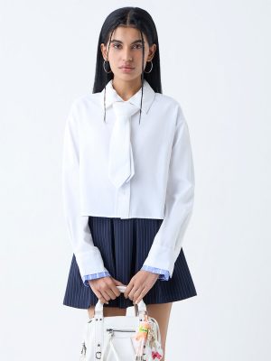 Nuon White Solid Shirt with Tie