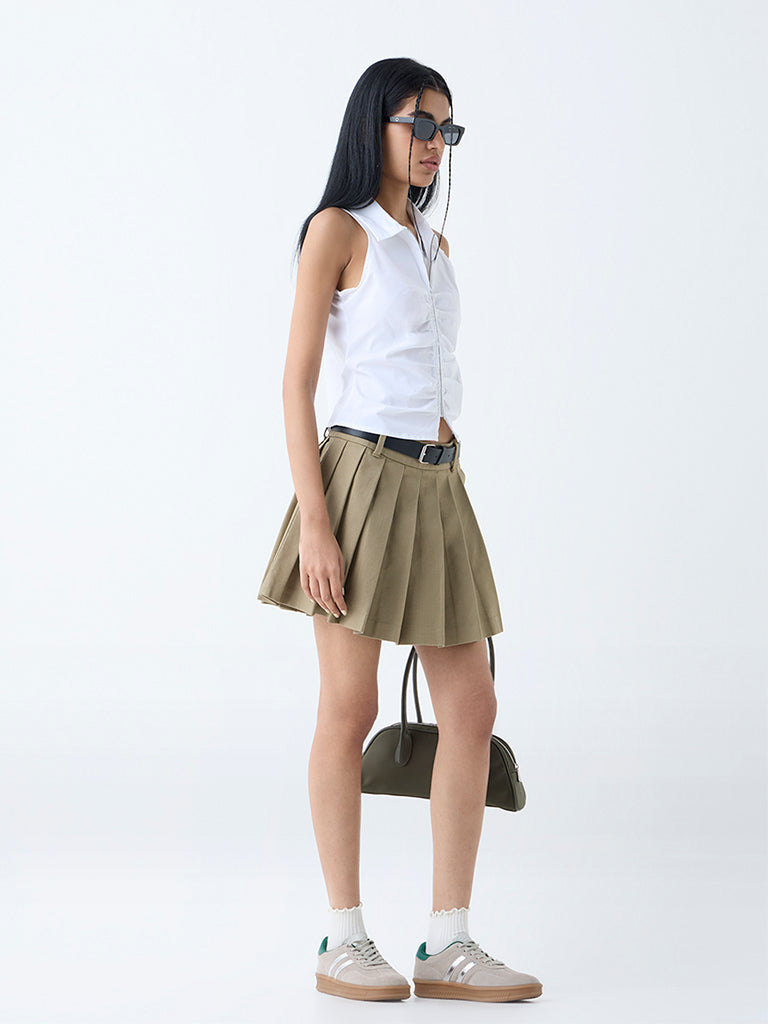 Nuon White Ruched Cotton-Blend Shirt - Image 2