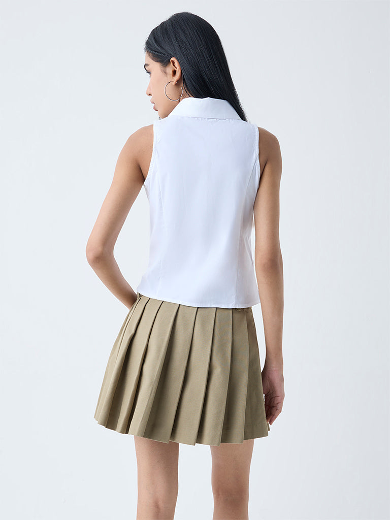 Nuon White Ruched Cotton-Blend Shirt - Image 4