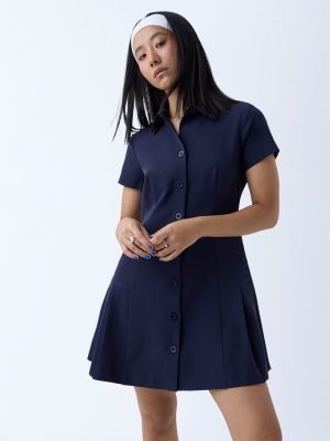 Nuon Navy Solid Shirt Dress