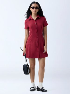 Nuon Red Solid Shirt Dress
