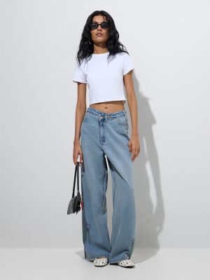 Nuon Light Blue Wide-Leg Mid-Rise Jeans