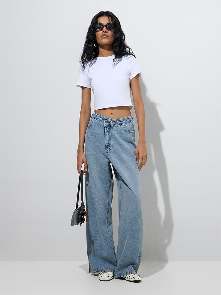 Nuon Light Blue Wide-Leg Mid-Rise Jeans