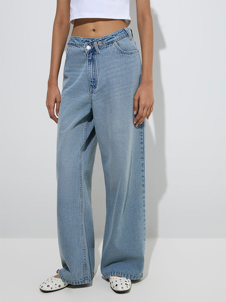 Nuon Light Blue Wide-Leg Mid-Rise Jeans - Image 2