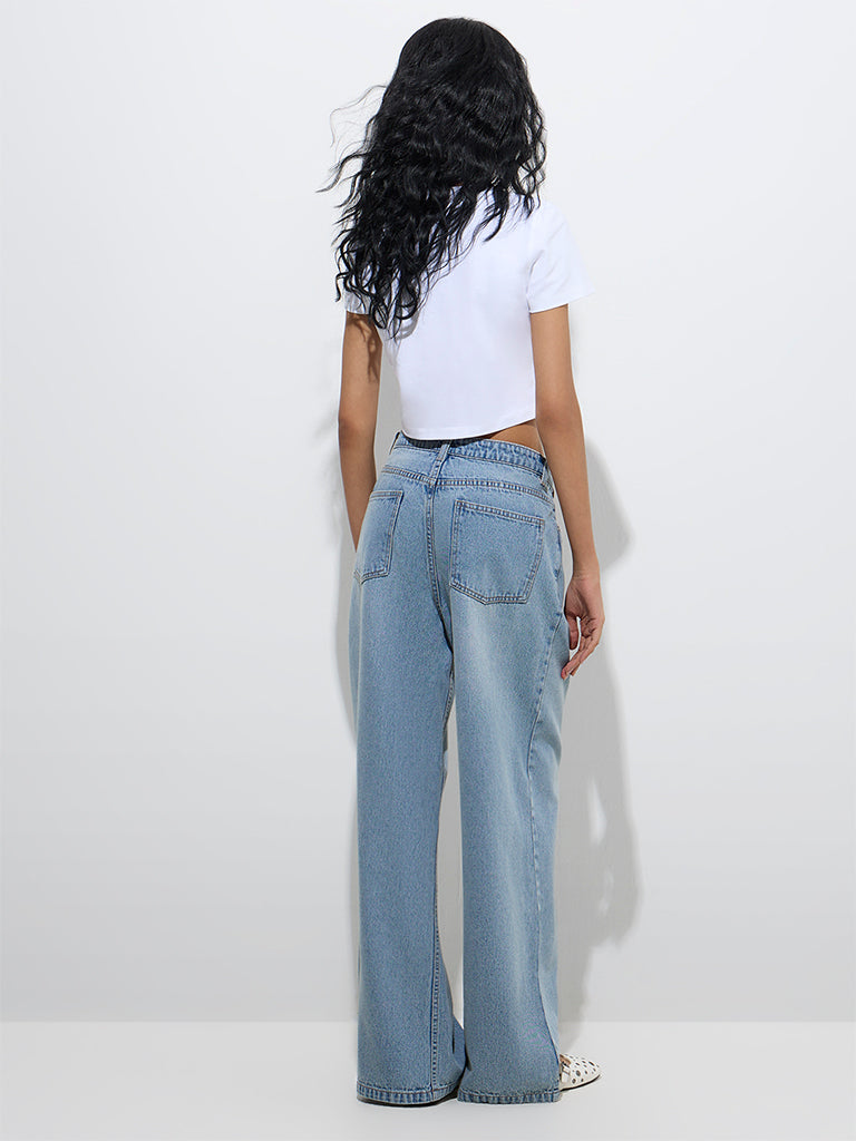 Nuon Light Blue Wide-Leg Mid-Rise Jeans - Image 4