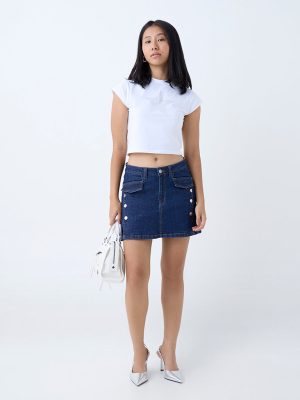 Nuon Dark Blue Mid-Rise Denim Skorts