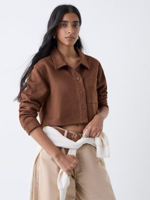 Nuon Brown Solid Suede Jacket